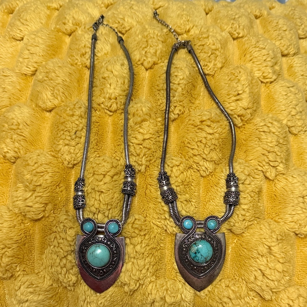 Turquoise and Silver Pendant Necklaces